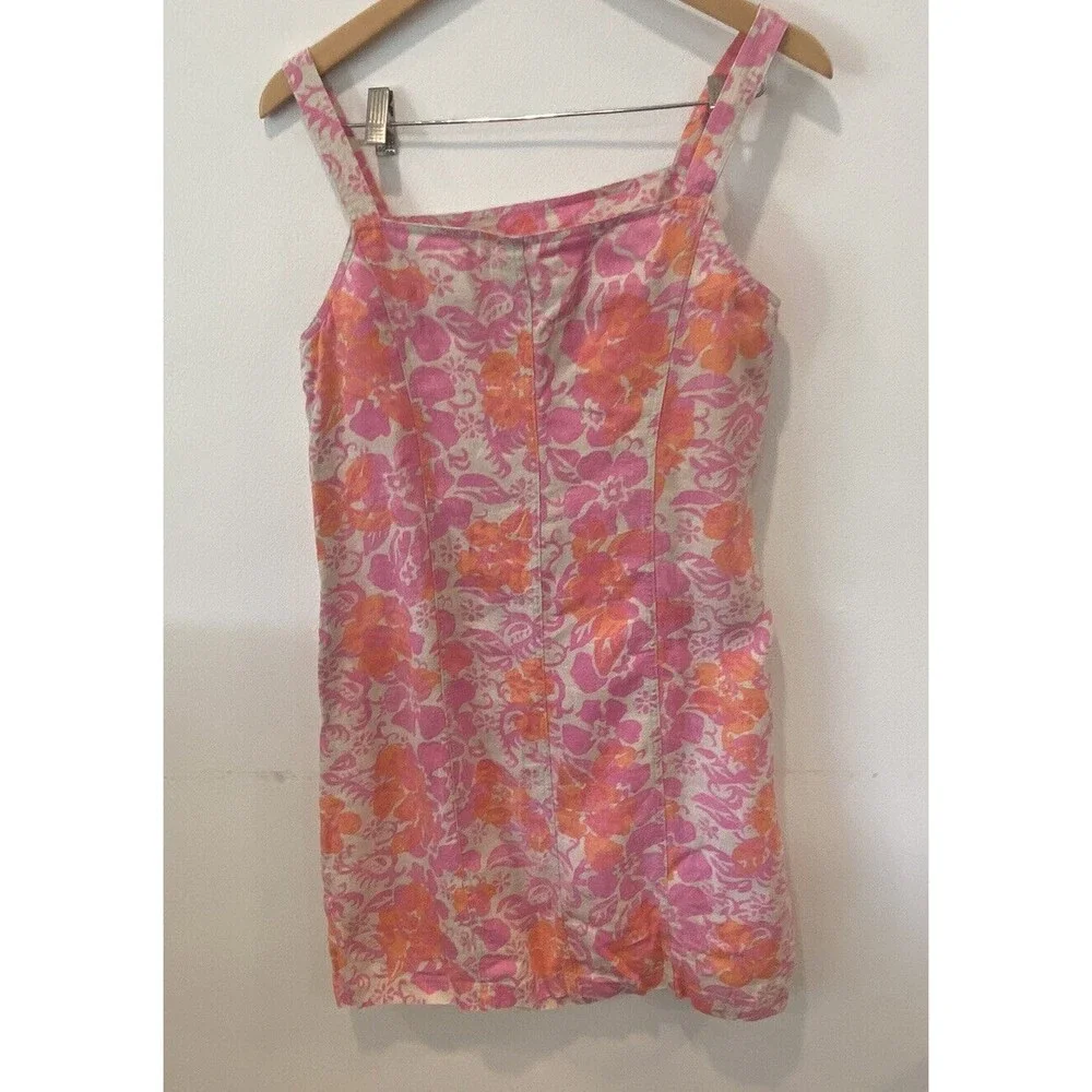 Sigrid Olson SO Blue Womens 100% Linen Floral Dress Pink size 12